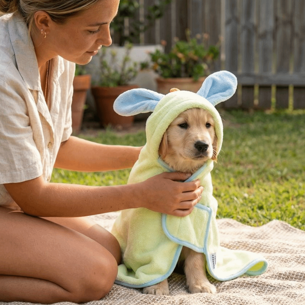 Fleece Hoodie Lined - روب استحمام للكلاب فائق الامتصاص بغطاء