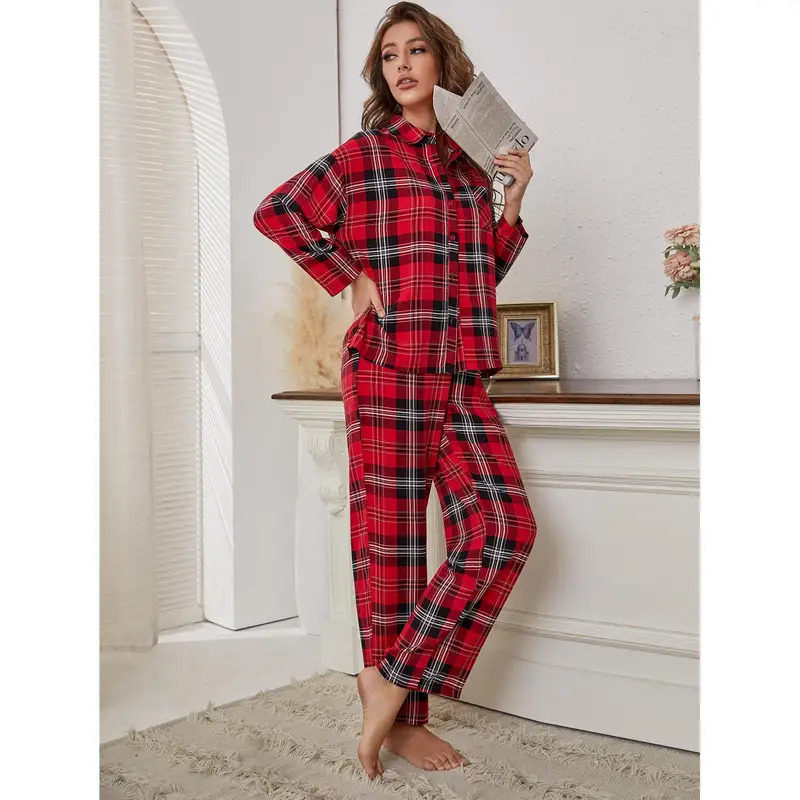 بيجامة حمراء منقوشة بأكمام طوي - مراجعة Winter Clothing Youtube وسعره